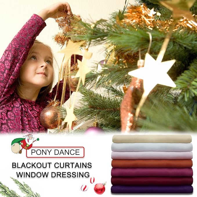 PONY DANCE Bedroom Window Panels - Christmas Decoration Blackout Curtains Elegant Back Tab Slot Pocket Curtains Thermal Insulated Energy Efficient Home Decoration, 42 x 63 inch, Red, One Pair