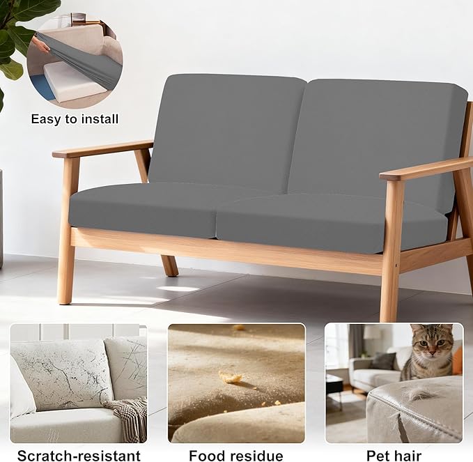 4Pcs Patio Stretch Cushion Covers,Outdoor Sofa Replacement Cover Slipcovers for Patio Furniture Cushion Covers, Washable Reusable Furniture Protector