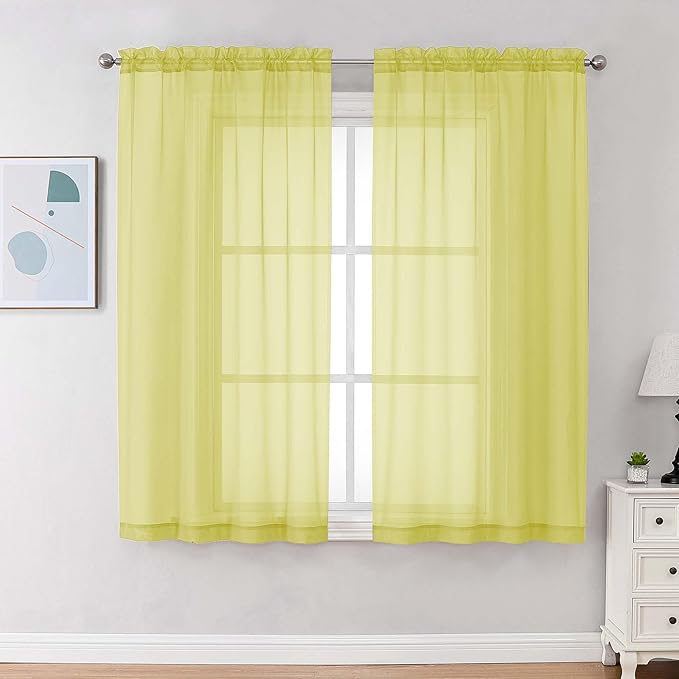 Chyhomenyc Lemon Sheer Curtains 72 Inch Length 2 Panels, Light Filtering Soft Airy Rod Pocket Voile Window Curtain Drapes for French Door Bedroom Living Room, Each 42Wx72L