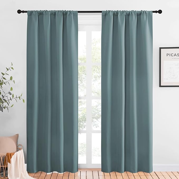 NICETOWN Greyish Blue Blackout Curtains Panels for Window, Thermal Insulated Rod Pocket Blackout Drapes/Draperies for Living Room (2 Panels, W42 x L84 inches)