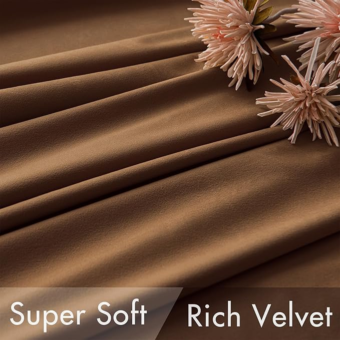 MIULEE Velvet Curtains 96 inches - Luxury Curtains for Bedroom Living Room Room Darkening Thermal Insulated Super Soft Window Drapes Rod Pocket & Back Tab, Brown, W52 x L96 inches, 2 Panels