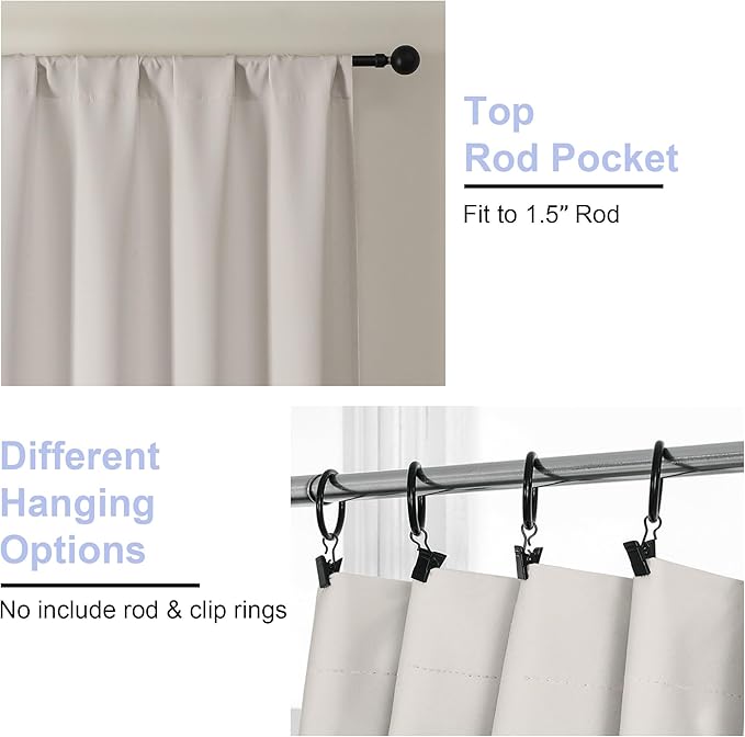 Simplebrand Ava Natural Short 30 Inches Blackout Curtain 2 Panels Set, Half Window Rod Pocket Privacy Curtain Tiers for Kitchen, Curtains Blackout for Bathroom Shades, W30 x L30 Inch, Natural