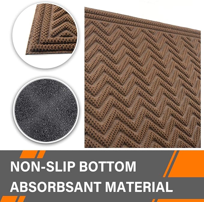 Mibao Front Door Mat, Dirt Trapper Welcome Mat for Outdoor Indoor, Non-Slip Waterproof Doormat, Durable Machine Washable Low Profile Entry Rug for Back Door Outside Patio, 35.5" x 24", Coffee Wave