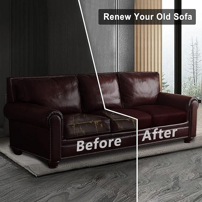 Leather Look Couch Cushion Covers Sofa Seat Slipcovers Sets Couches Furniture Protector for Sectional Armchair Loveseat Pets Kids Stretch Spandex Fabric (3 Cushion XL Sofa, Burgundy)