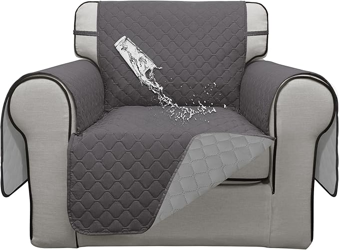 ISSUNTEX Double Protection 100% Waterproof Chair Sofa Cover for Living Room, Reversible Furniture Protector for Dogs, Pets, Kids (Chair, Gray/Light Gray)