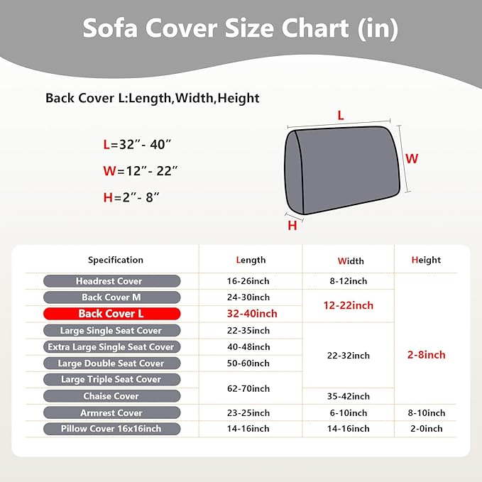 Couch Cushion Covers for Sofa Couch Covers Wear-Resistant Universal Sofa Cover Washable Stretch for Sectional Slipcovers (Texture-Light Gray,Back Cover L)
