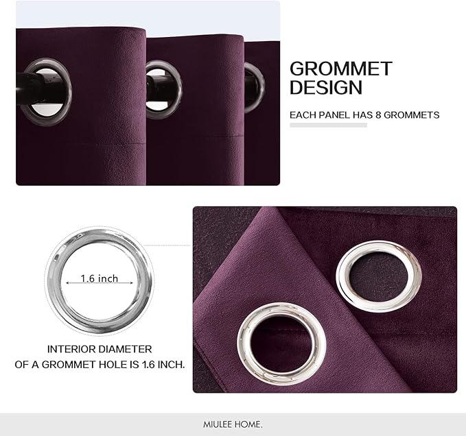 MIULEE Velvet Curtains Purple Orchid Elegant Grommet Thermal Insulated Soundproof Room Darkening Curtains/Drapes for Classical Living Room Bedroom Decor 52 x 90 Inch Set of 2