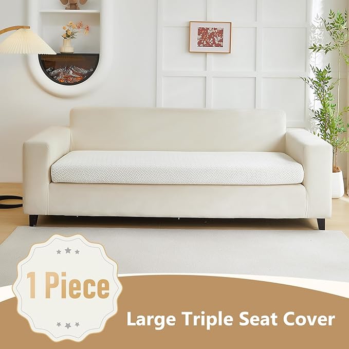 Couch Cushion Covers for Sofa Couch Covers Wear-Resistant Universal Sofa Cover Washable Stretch for Sectional Slipcovers (Texture-Cream White,Large Triple Seat Cover)