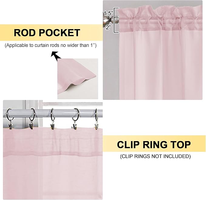 OVZME Blush Pink Sheer Curtains 63 Inches Long 2 Panels - Soft Light Filtering Window Sheer Panels for Living Room/Bedroom, Top Dual Rod Pocket, 1 Pair, Each 42Wx63L Inches