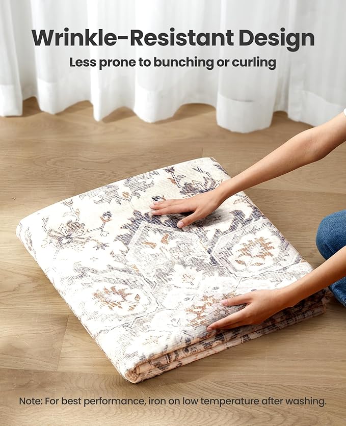 AMADA HOMEFURNISHING 5x7 Area Rugs, Washable Living Room Rug Low-Profile with Non-Slip Backing & Durable Edge Binding, Vintage 5x7 Rugs for Living Room, Bedroom, Dinning Room