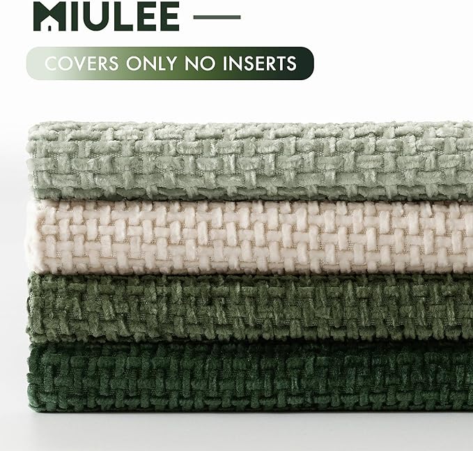 MIULEE Pack of 4 Couch Throw Pillow Covers 18x18 Inch Neutral Green Soft Decorative Chenille Pillow Covers Farmhouse Accent Cushion Covers for Boho Spring Home Decor Sofa Bedroom Living Room