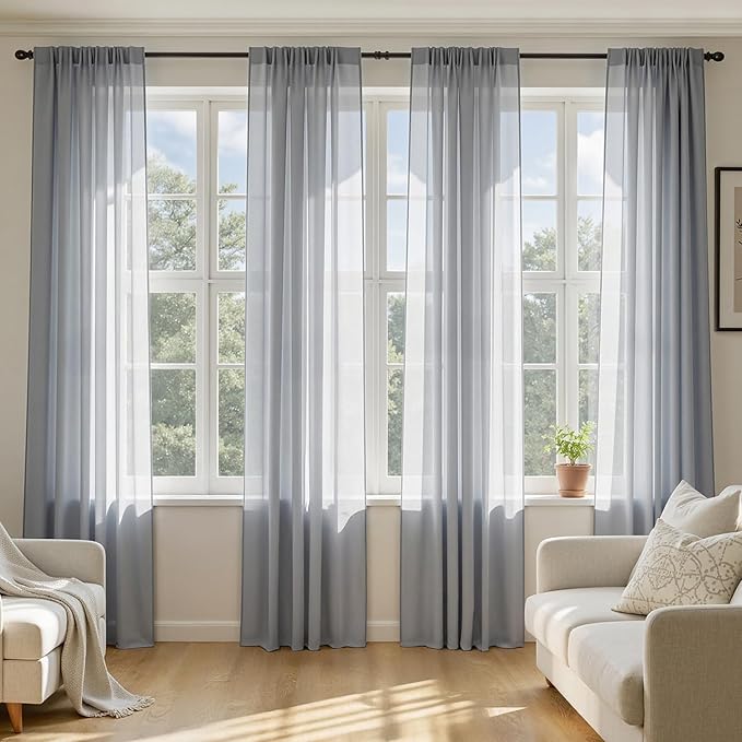 MIULEE Dark Grey Sheer Curtains 72 Inches Long, 4 Panels Set, Rod Pocket Light Filtering Window Drapes for Bedroom and Living Room, Elegant Airy Fabric, 42 x 72 Inches