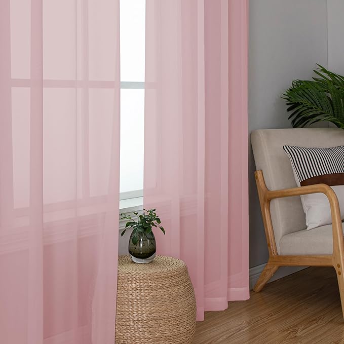 Chyhomenyc Blush Pink Sheer Curtains 108 Inches Long - Light Filtering Voile Extra Long Panel Drapes for Floor to Ceiling Window, Elegant Soft Living Room Curtains, Each 42Wx108L Inch, 9FT, 2 Panels