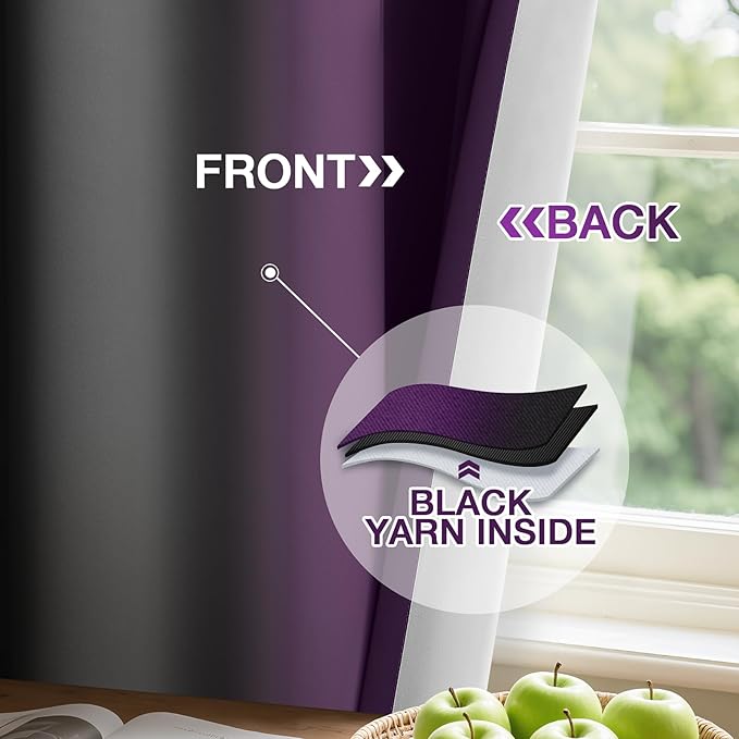 Yakamok Blackout Ombre Purple and Black Curtains for Bedroom, Gradient Room Darkening Curtains, Grommet Thermal Insulated Light Blocking Window Drapes/Curtain for Living Room,52 x 63 Inch,2 Panels