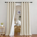 NICETOWN Natural Thick Linen Full Blackout Curtains for Living Room and Bedroom, W52 x L96, 2 Panels Bronze Grommet 2 Layers Window Treatment with White Liner Privacy Protection Sound Blocking