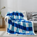 PU MEI Sherpa Blanket Twin Plaid Thick Bed Blanket, 90”*80” Super Soft Flannel Fuzzy Fleece Reversible Velvet Plush Warm Blanket for Couch(Blue Check, 80"*90")