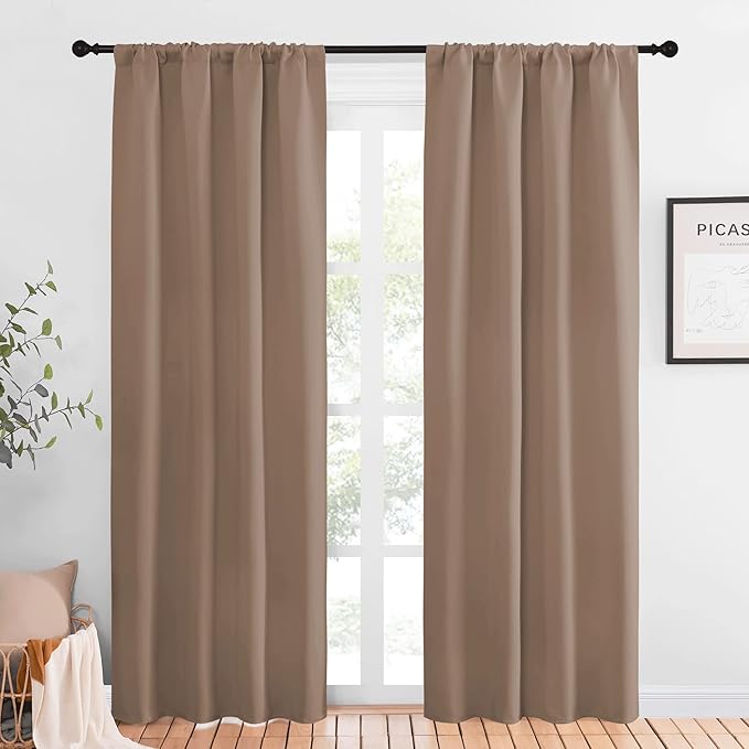 NICETOWN Blackout Drapes and Curtains for Kitchen - Window Treatment Thermal Insulated Solid Rod Pocket Blackout Curtains/Drapes for Bedroom (2-Pack, 42 by 84 Inch, Cappuccino)