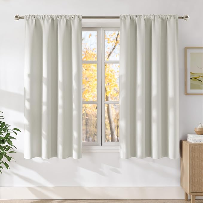 NICETOWN Natural Faux Linen Room Darkening Rod Pocket Curtains 63 inch Length, W42 x L63, Light Blocking Thermal Insulated Noise Reducing Drapes for Bedroom Living Room Farmhouse Decor, 2 Panels