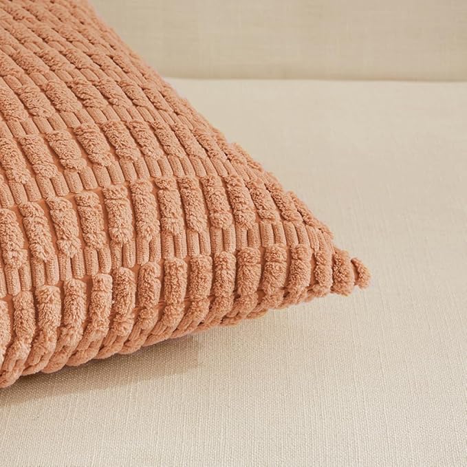 Fancy Homi 4 Packs Peach Decorative Throw Pillow Covers 22x22 Inch for Living Room Couch Bed, Rustic Modern Farmhouse Boho Home Decor, Soft Plush Corduroy Cute Square Accent Cushion Case 55x55 cm