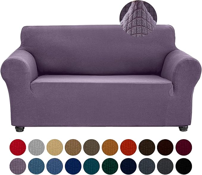 Joccun Stretch Loveseat Couch Cover Slipcover, 1-Piece Sofa Cover for 2 Cushion Couch Spandex Jacquard Washable Furniture Protector Cover for Living Room,Kids,Pets（Loveseat,Grapeade）