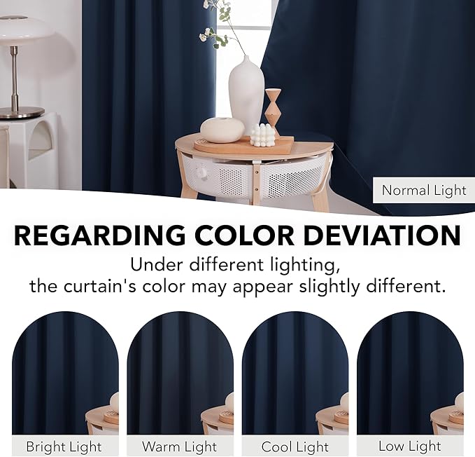 Deconovo Blackout Curtains, Thermal Insulated, W42 x L63 2 Panels, Back Tab, Machine Washable, Room-Darkening Drapes for Bedroom/Living Room Navy Blue