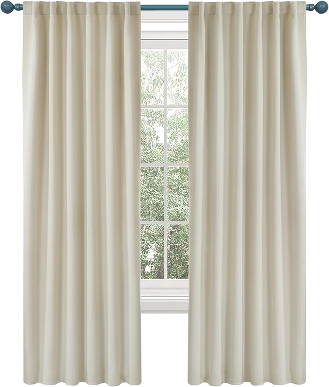Deconovo Blackout Curtains, Thermal Insulated, W42 x L63 2 Panels, Back Tab, Machine Washable, Room-Darkening Drapes for Bedroom/Living Room Light Beige