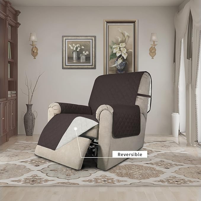 Easy-Going Recliner Chair Slipcover Reversible Sofa Cover Water Resistant Couch Cover Furniture Protector with Elastic Straps for Pets Dog (Recliner 22 inch, Chocolate/Ivory)