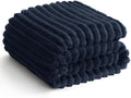 HIMEET Navy Blue Ribbed Twin Blanket for Bed - 300GSM Lightweight Soft Fleece Blanket for Men Women, Blankets Graduation Birthday Gifts, Striped Spring Home School Dorm Decor, Navy Blue, 60x80 Inches