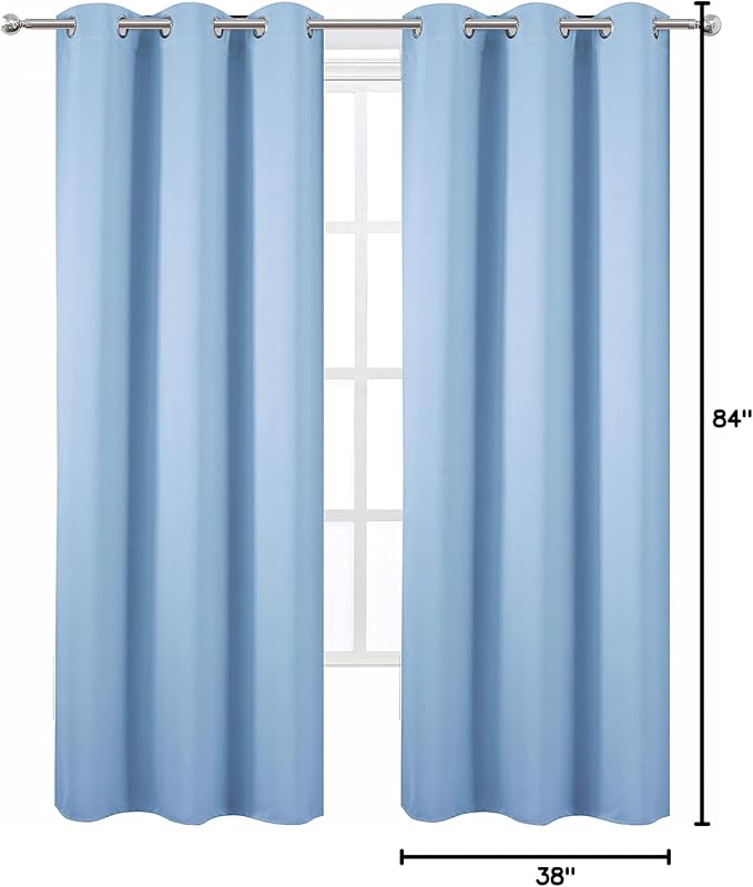 LEMOMO Sky Blue Thermal Blackout Curtains/38 x 84 Inch/Set of 2 Panels Room Darkening Curtains for Bedroom