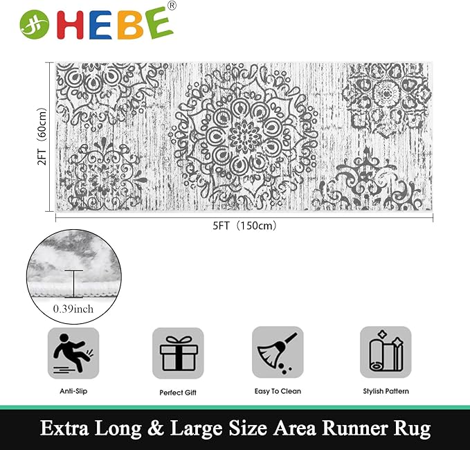 HEBE Hallway Runner Rug 2'x5' Washable Vintage Distressed Area Rugs Non Slip Laundry Rug Runner Boho Floor Carpet Runners for Hallways Entryway Laundry Room Kitchen Bathroom