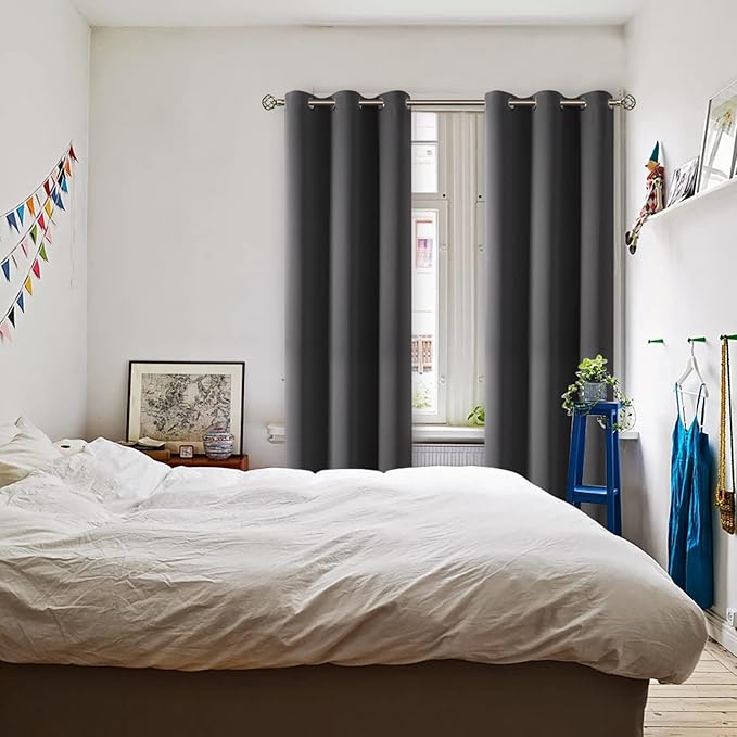 BGment Blackout Curtains for Bedroom - Grommet Thermal Insulated Room Darkening Curtains for Living Room, Set of 2 Panels (38 x 84 Inch, Dark Grey)