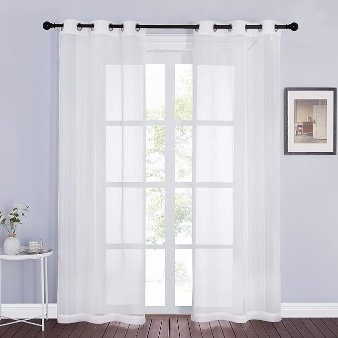 NICETOWN Sheer Curtains for Windows 84 inch Length - Ring Top Voile Textured Soft Lightweight Curtains and Drapes Elegant for Bedroom/Kitchen/Living Room, Ivory, 2 Panels=74" W