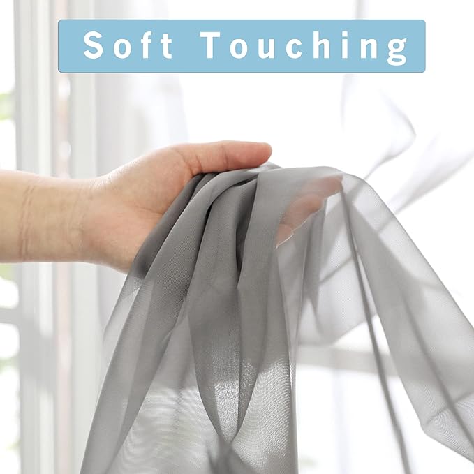 OWENIE Sheer Curtains 96 Inch Length, Elegant Sheer Curtains for Bedroom, Window Voile Sheer Curtain Panels/Drapes/Treatment for Living Room, 2Pcs, Each 42" W x 96" L, Charcoal Gray