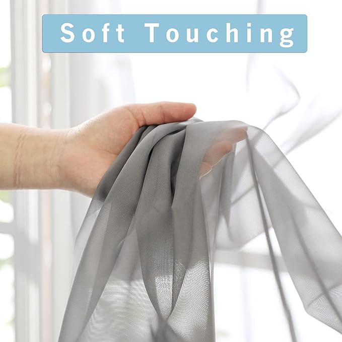 OWENIE Short Sheer Curtains 30 Inches 2 Panels Set, Kitchen Tiers Light Filtering Rod Pocket Cafe Curtains for Bathroom Small Half Window, 42 in W x 30 in L, Grey