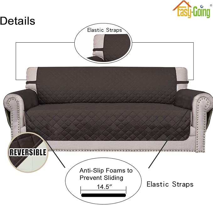 Easy-Going Chair Sofa Slipcover Reversible Sofa Cover Water Resistant Couch Cover Furniture Protector Cover with Elastic Straps for Pets Kids Children Dog Cat (Chair, Chocolate/Ivory)