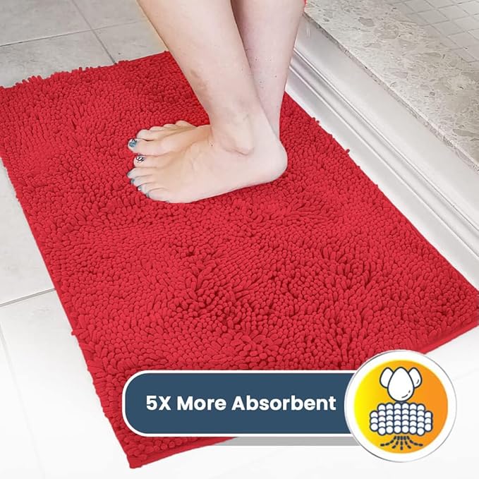 Muddy Mat® | Super Absorbent Door Mat Indoor, Microfiber Quick Dry Chenille Entryway Rug, Non-Slip Front Door Mat, Indoor Mats for Entryway, Machine Washable Pet Rug, Red 5ft x 7ft