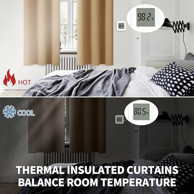 BGment Blackout Curtains for Bedroom - Grommet Thermal Insulated Room Darkening Curtains for Living Room, Set of 2 Panels (38 x 45 Inch, Khaki)