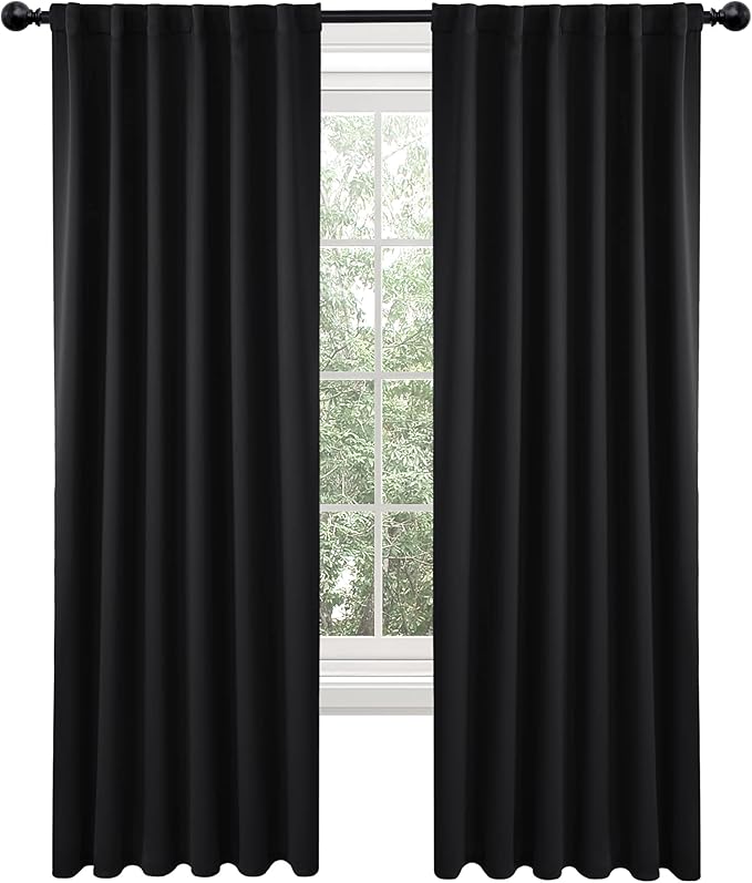 Deconovo Blackout Curtains 84 Inches Long, Black Blackout Curtains for Bedroom - 2 Panels, 52x84 Inch, Room Darkening Curtains for Living Room, Back Tab and Rod Pocket Black Curtains
