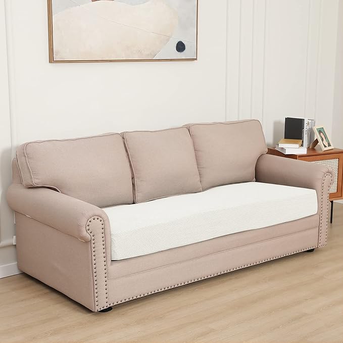 Easy-Going Stretch Cushion Cover Sofa Cushion Furniture Protector Sofa Seat Sofa Slipcover Sofa Cover Soft Flexibility with Elastic Bottom (Oversized Sofa Cushion, Cream)