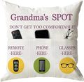 ONFAON Grandma Gifts, Grandma's Spot Throw Pillow Covers 18x18 Inch,Put Phone Glasses and Remote Control Pillowcase,Birthday Christmas Thanksgiving Day Gifts for Grandma Mom,3-Pocket