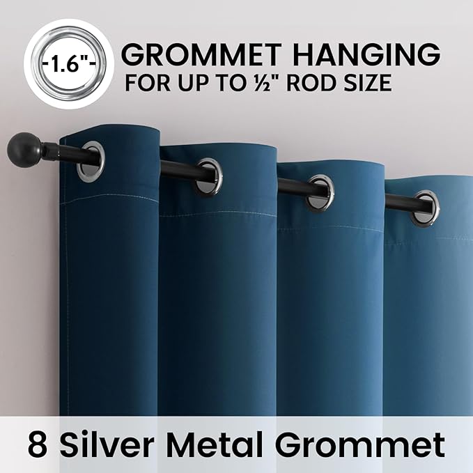 SimpleHome Blue and Greyish White Blackout Curtains for Bedroom 63 Inches Long, Room Darkening Grommet Curtains for Living Room,Thermal Insulated Ombre Drapes,2 Panels, 52x63 inches Length