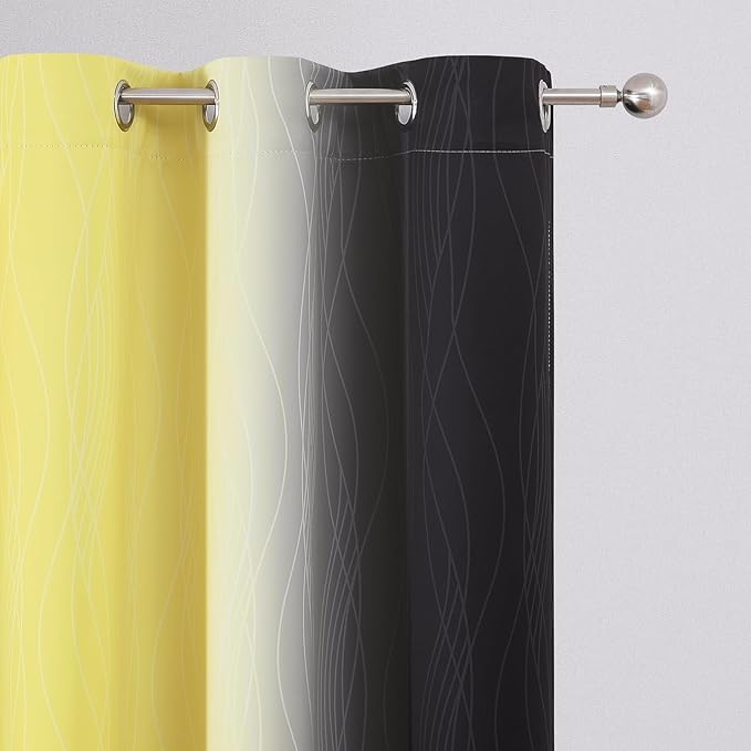 Estelar Textiler Yellow and Black Ombre Blackout Curtains for Bedroom, Thermal Insulated Gradient Blackout Drapes, Full Room Darkening Energy Saving Curtains for Living Room, 42Wx72L, 2 Panels