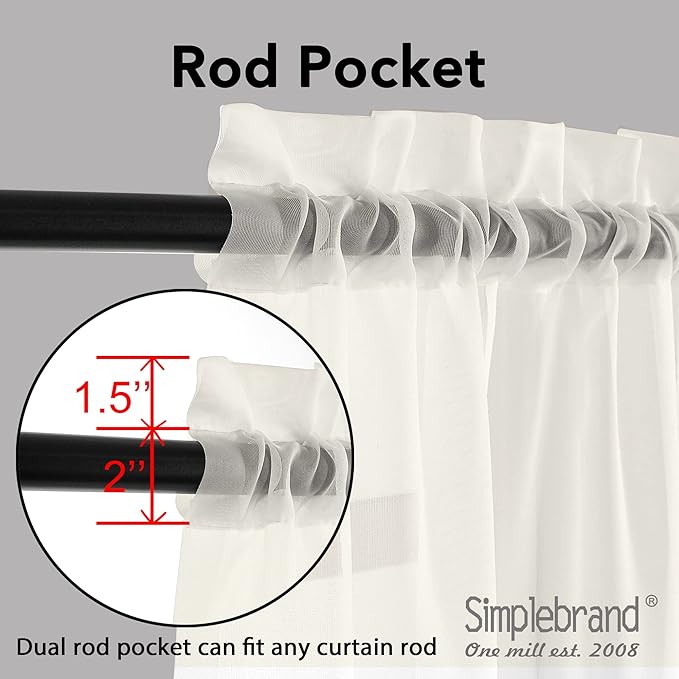 Simplebrand Ivory Sheer Curtains 63 Inch Length 2 Panels, Rod Pocket Solid Color Window Sheer Curtain Panels, Elegant Curtains & Drapes for Living Room, Bedroom 2 Panels (Ivory, 42" W x 63" L)