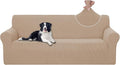 U-NICE HOME Stretch Couch Cover Sofa Covers for 3 Cushion Couch Slipcover with Elastic Bottom Furniture Protector for Dogs, Spandex Jacquard Soft Fabric (Large, Camel)