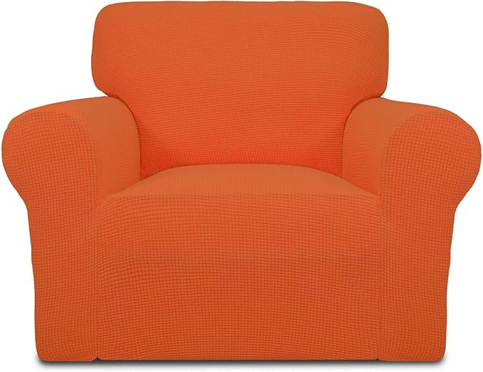 Easy-Going Stretch Chair Sofa Slipcover 1-Piece Couch Sofa Cover Furniture Protector Soft with Elastic Bottom for Kids, Pet. Spandex Jacquard Fabric Small Checks (Chair, Orange)