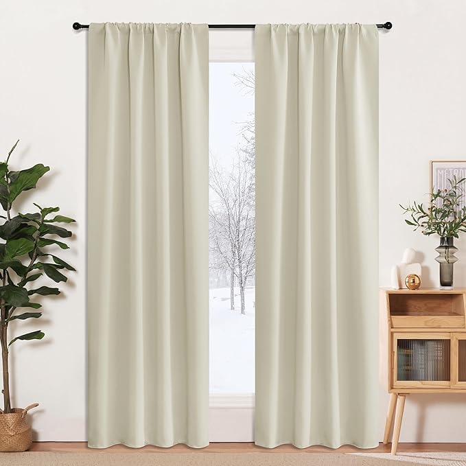 RYB HOME 2 Panels Doorway Curtains, Thermal Insulated Privacy Rod Pocket Easy Installation Drapes for Living Room Bedroom Dining Room, Width 34 by Length 80, Beige