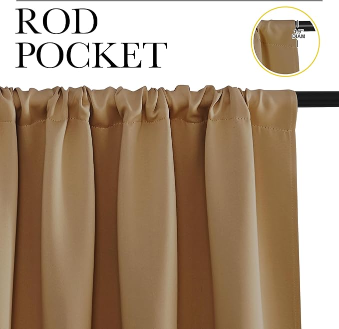 NICETOWN RV Blackout Curtains for Camper Windows, Gold Brown, 42" x 36", Set of 2, Kitchen Curtains, Short Blackout Drapes, Thermal Insulated Rod Pocket Window Treatment Draperies for Nursery