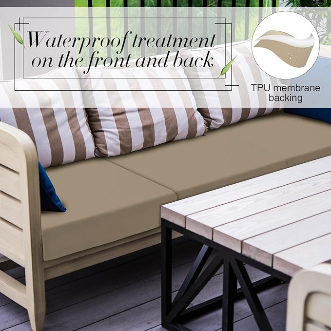 Newwiee Set of 4 Stretch Patio Cushion Covers Sofa Couch Seat Chair Slipcovers Cushion Cover Replacement Furniture Protector for Pets Washable(Sand,Seat Cover,Solid)