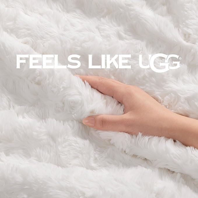 UGG Adalee Faux Fur Twin Blanket for Bed, Soft Blanket or Warm Large Throw for Couch, Washable Twin XL Bedding, Luxury Bedroom Decor, 66" x 90", Natural White