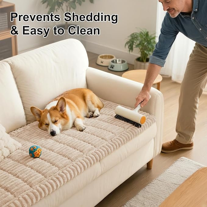 Smiry Couch Cover for Dogs Washable, Non Slip Fuzzy Pet Couch Covers for 3 Cushion Sofa Pet Friendly, Thick Soft Sofa Slipcovers Cushion Protector (Apricot, 27.6" x 70.9")